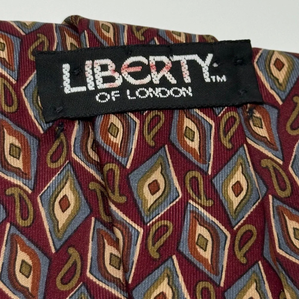 Liberty of London Silk Tie OS Burgundy Geometric Diamond Paisley Dark Academia